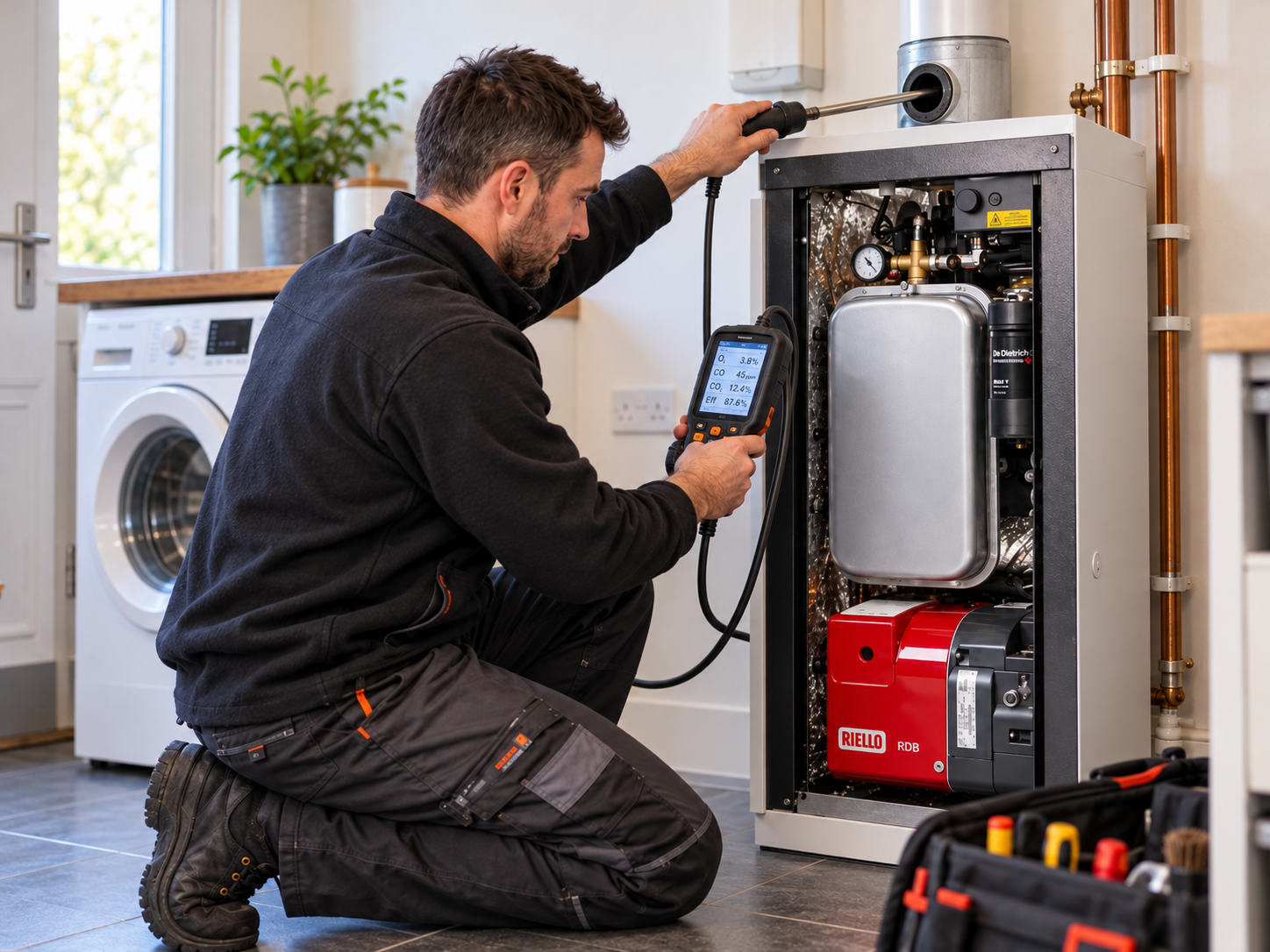Engineer servicing an oil boiler in Wexford